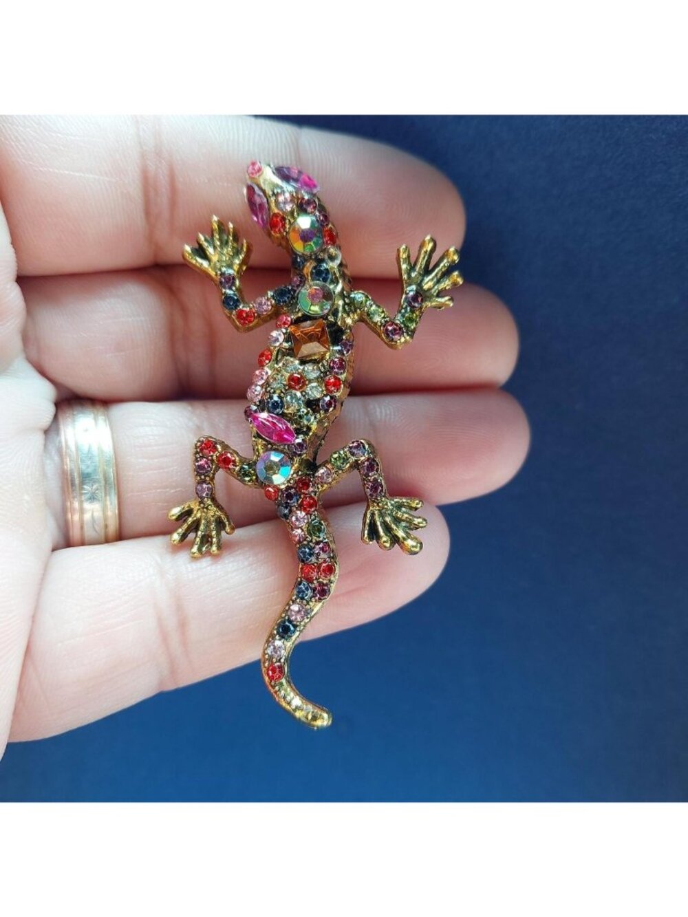 Multi Coloured Rhinestone Lizard Brooch Lizard - Picture 3 of 4